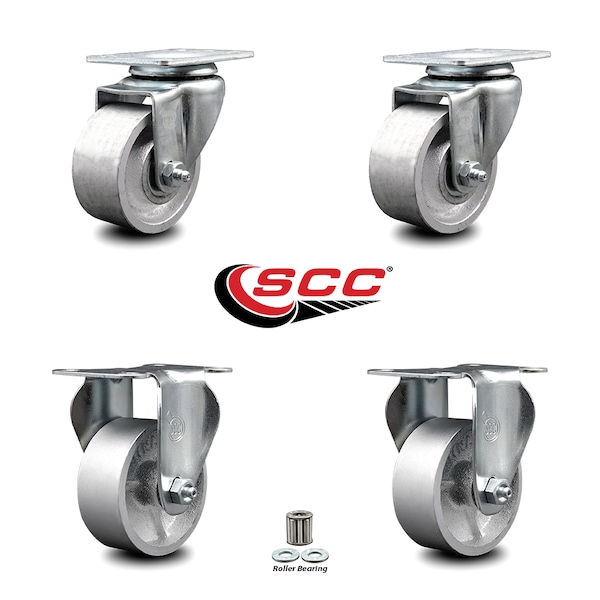 3 Inch Semi Steel Cast Iron Wheel Swivel Top Plate Caster Set with 2 Rigid SCC